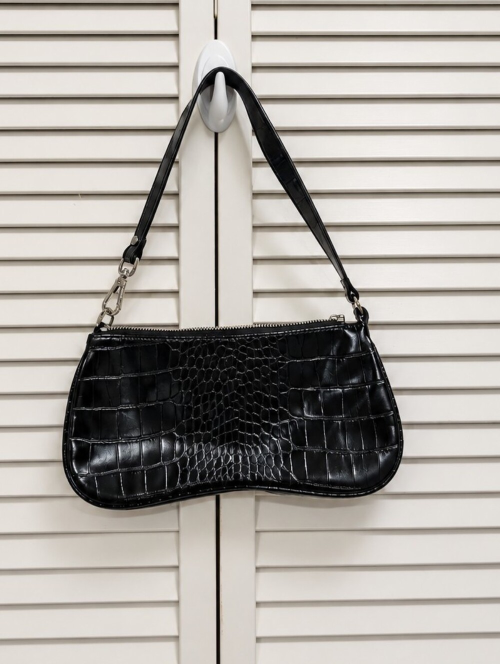 JW PEI Black Croc Embossed Baguette Shoulder Bag Y2K